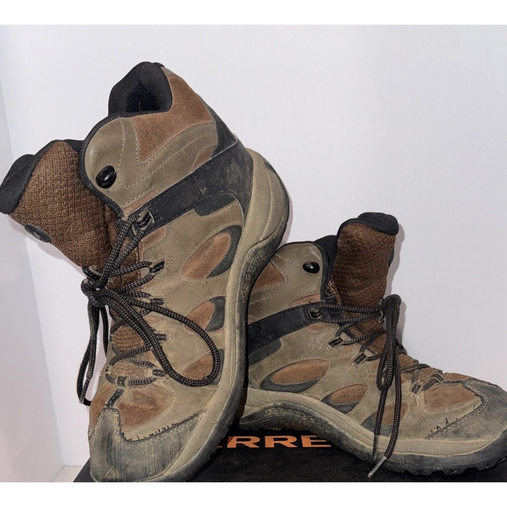MERRELL Reflex Mens Size 10.5 Waterproof Mid Hiking Ankle Boots Laces Brown